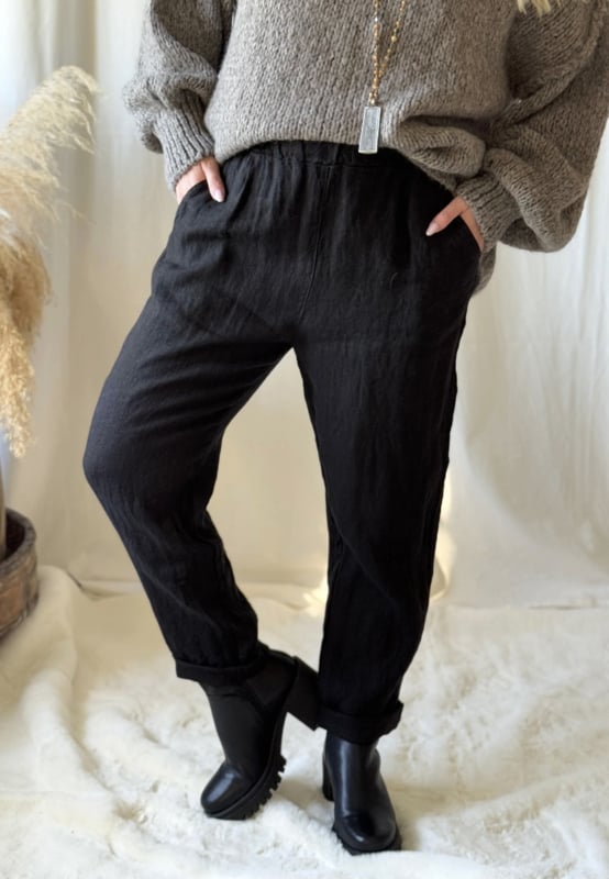 BYPIAS BOHEMIANA LINNEN JOGGER ZWART