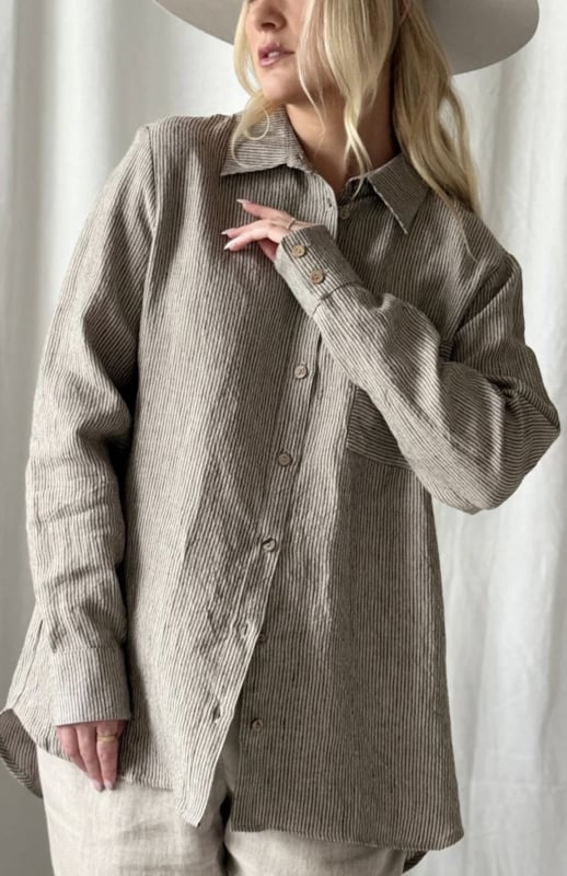 BYPIAS CASUAL LINEN BLOUSE PINSTRIPE