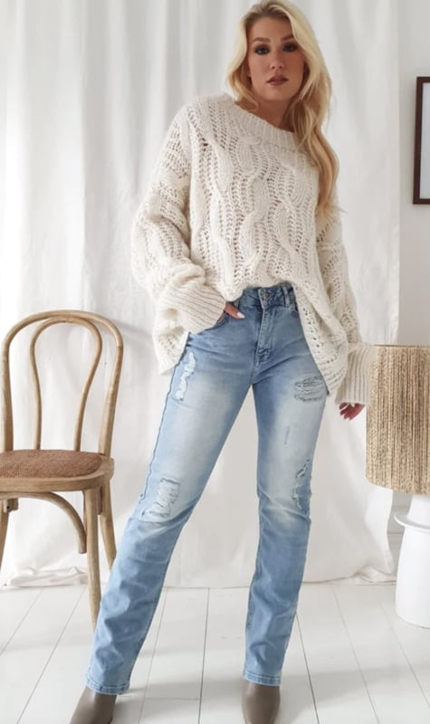 BYPIAS MAMI BROKEN STRAIGHT JEANSDENIM BLUE