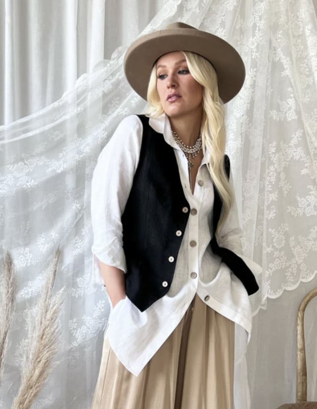 BYPIAS LINEN GILET JESS BLACK