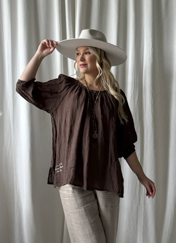 BYPIAS BOHEMIANA LINNEN BLOUSE LILY COFFEE