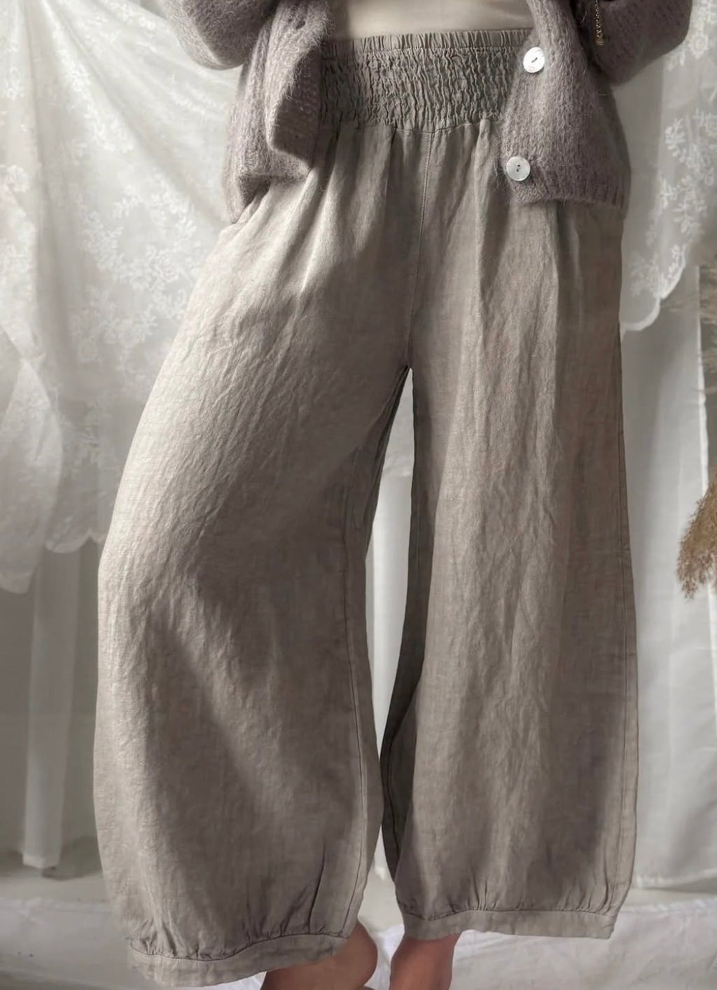Bypias bohemiana bubble linen trousers taupe