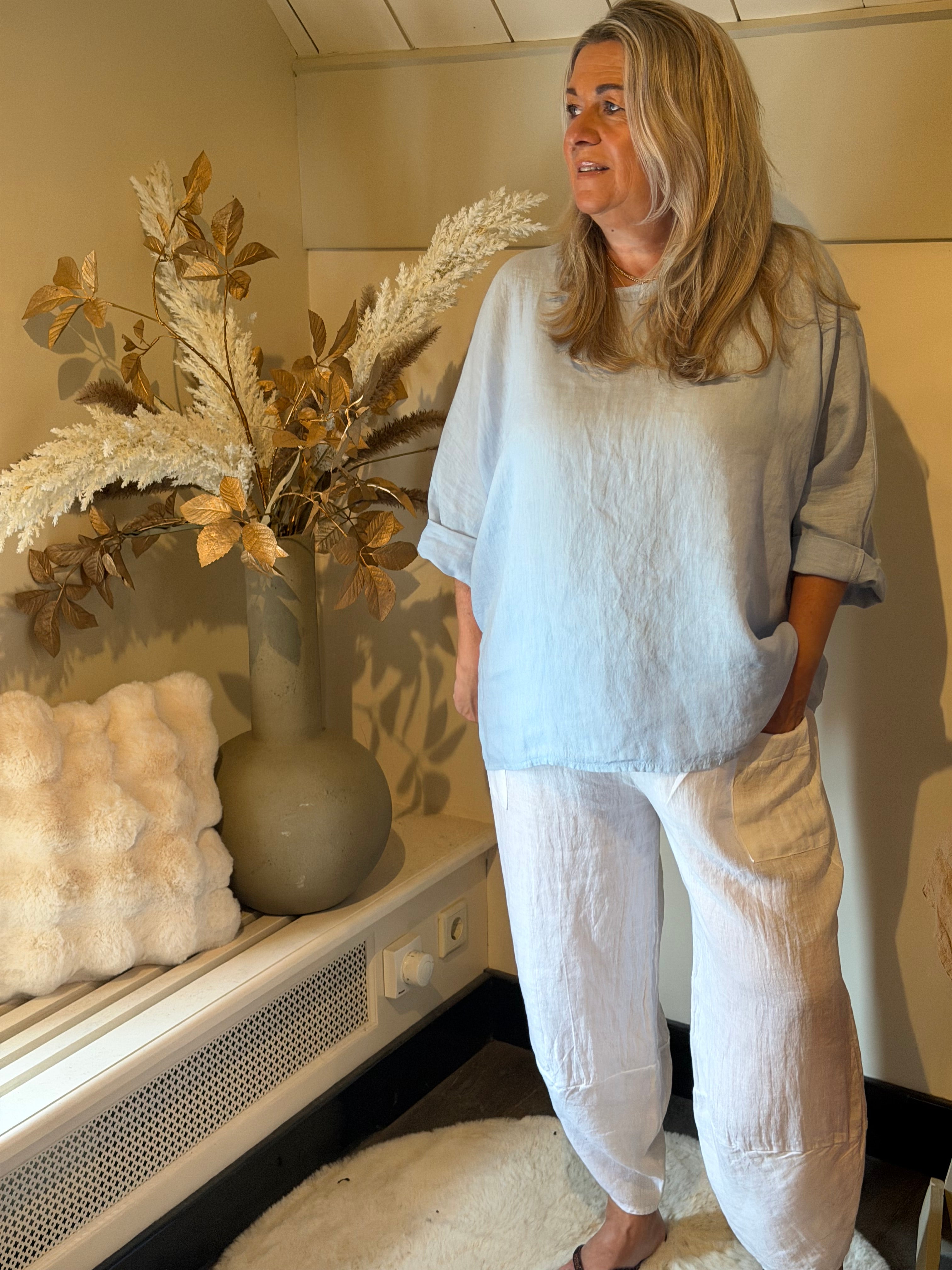 Linnen blouse athene licht blauw