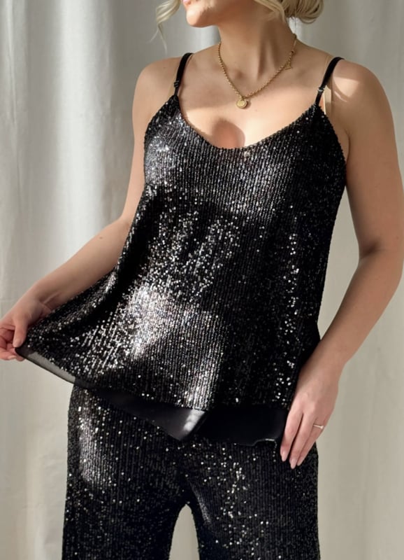 BYPIAS BOHEMIANA PAILLETTE TOP STARDUST ZWART