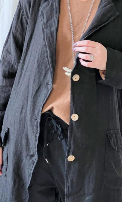BYPIAS BOHEMIANA  ANISTON LINEN COAT BLACK