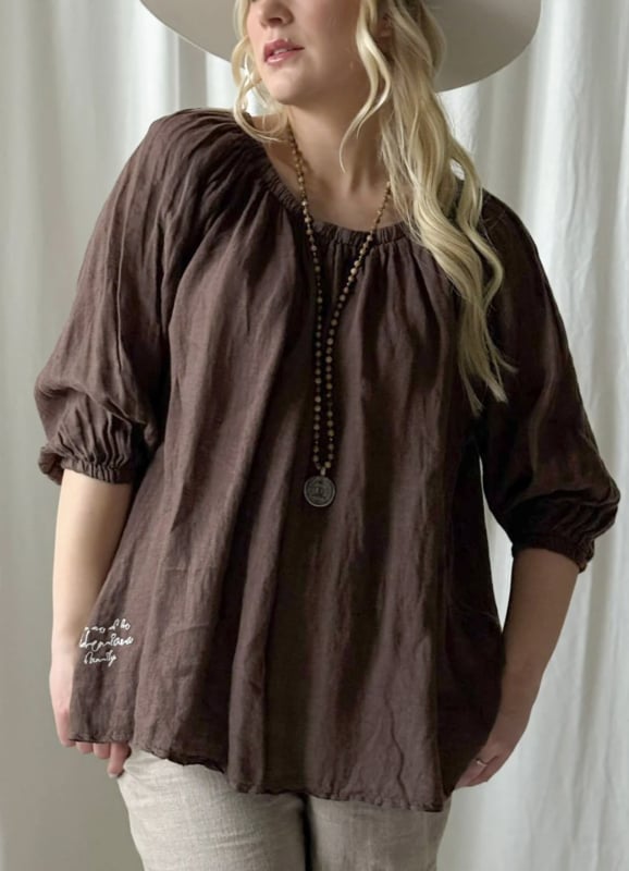 BYPIAS BOHEMIANA LINNEN BLOUSE LILY COFFEE