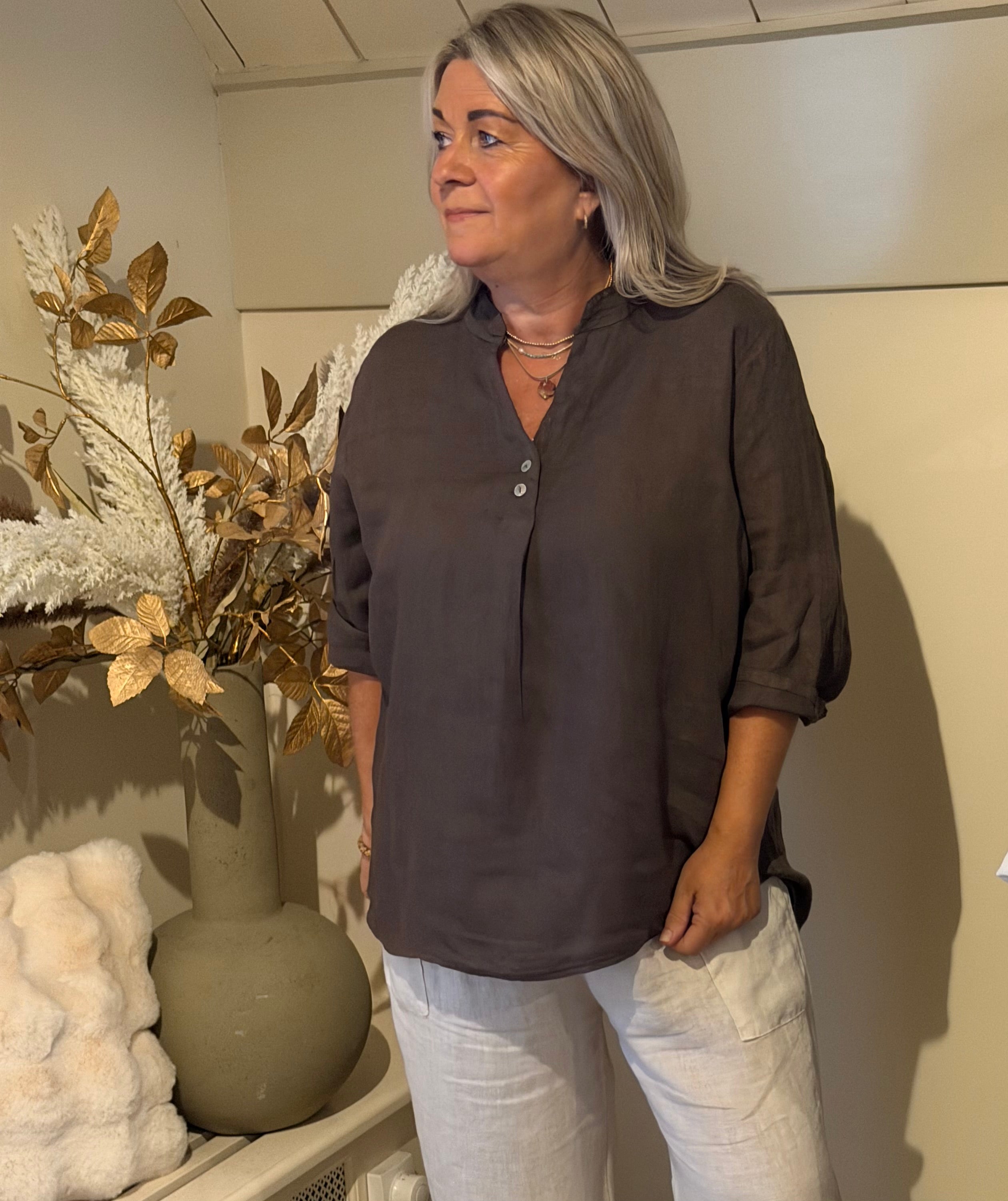 Linnen blouse ellen chocolade