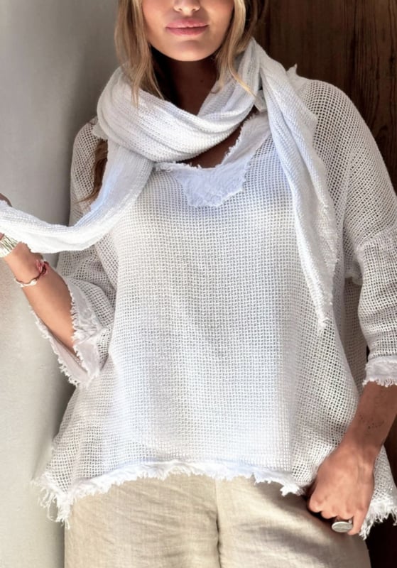 BYPIAS BOHEMIANA CROCHET MESH SCARF WHITE