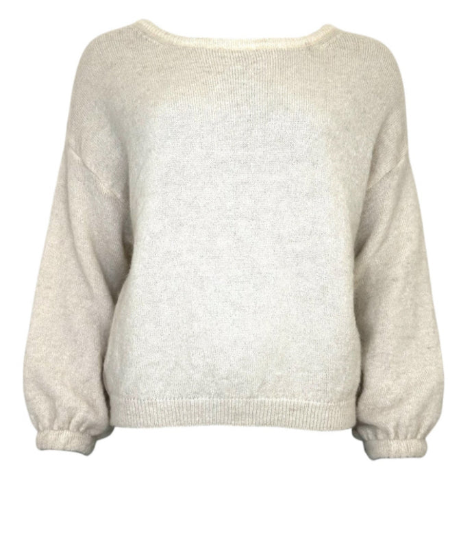 TWNS LIVINGSTONE PUFFED BOAT NECK SWEATER WHITE
