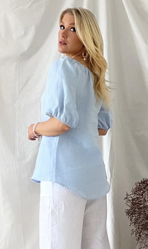 Bypias louise linen blouse oxfort blue