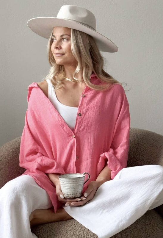 BYPIAS BOHEMIANA LINNEN BLOUSE EASY DAYS MALIBU PINK