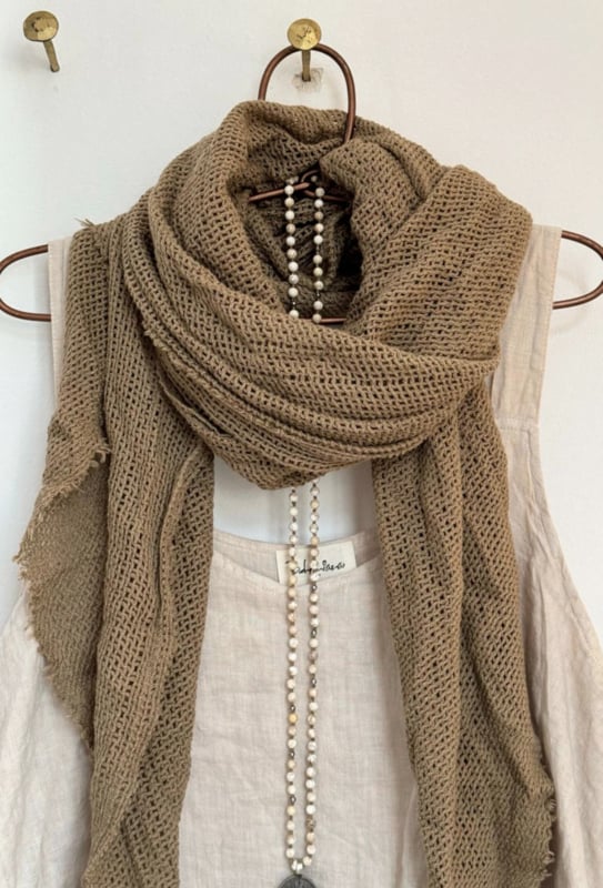 BYPIAS,  BOHEMIANA CROCHET MESH SCARF CARAMEL