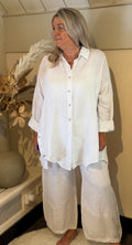 Linnen blouse oversized model Bari wit