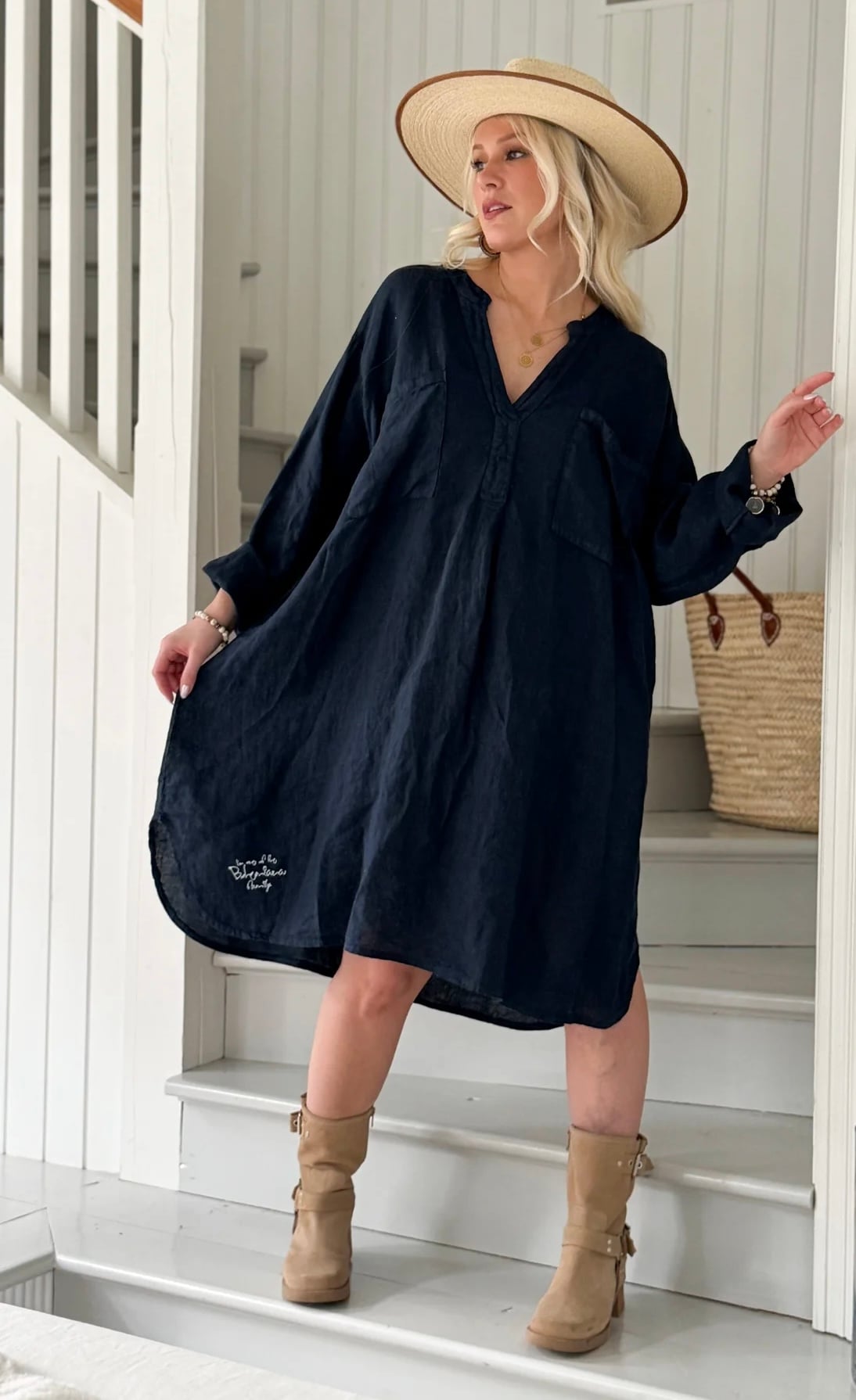 BYPIAS BOHIEMIANA. BELMONT LINNEN TUNIC NAVY