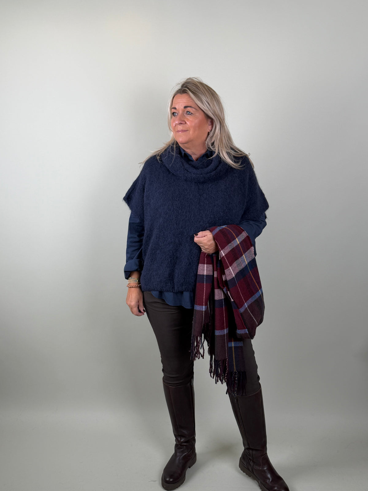 Sjaal Bolten Ruit  Bordeaux
