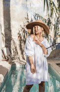BYPIAS, BERRY LINNEN DRESS/TUNIEK,WHITE
