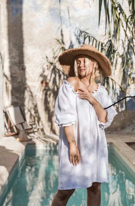 BYPIAS, BERRY LINNEN DRESS/TUNIEK,WHITE