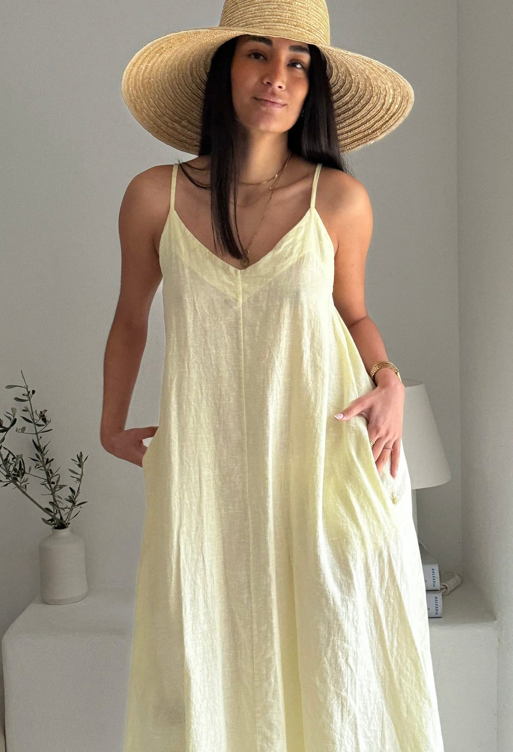 BYPIAS BOHEMIANA  SUNNY ESCAPE LINNEN DRESS LEMON