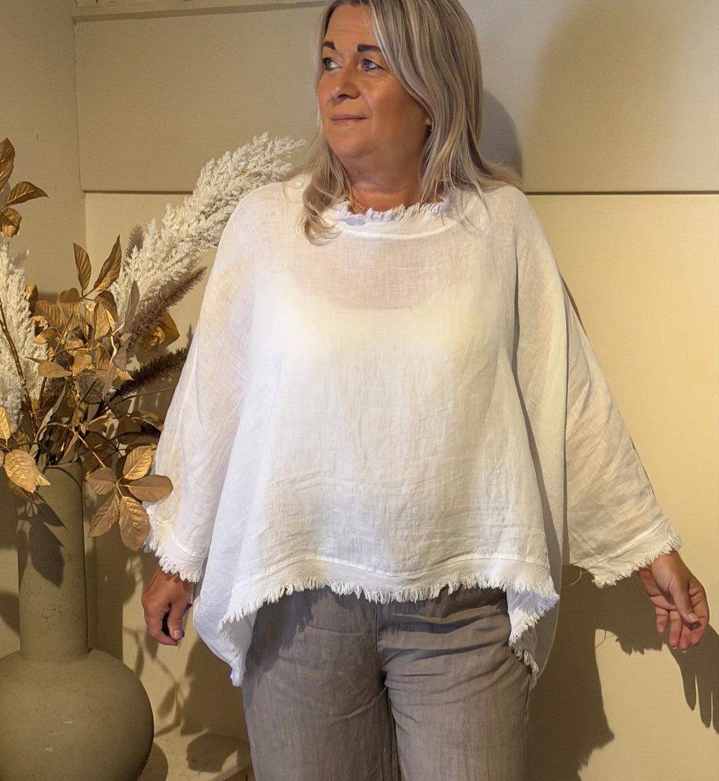 linnen top boho ruffle wit