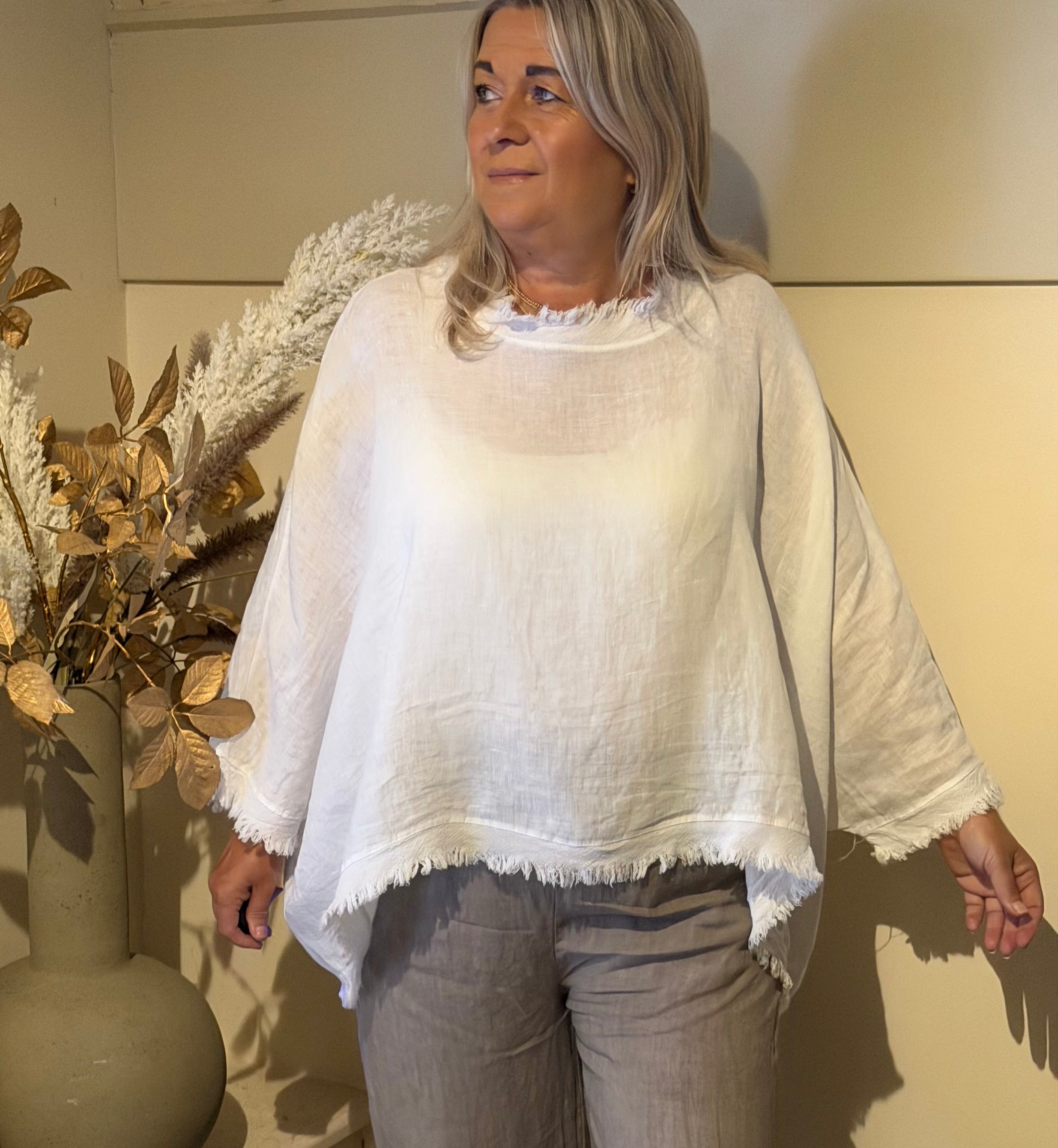 linnen top boho ruffle wit
