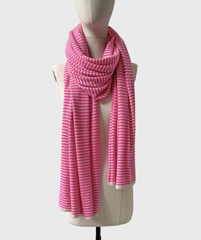 Sjaalmania Cosy Chic Sjaal Stripes Neon Pink / Light Sand