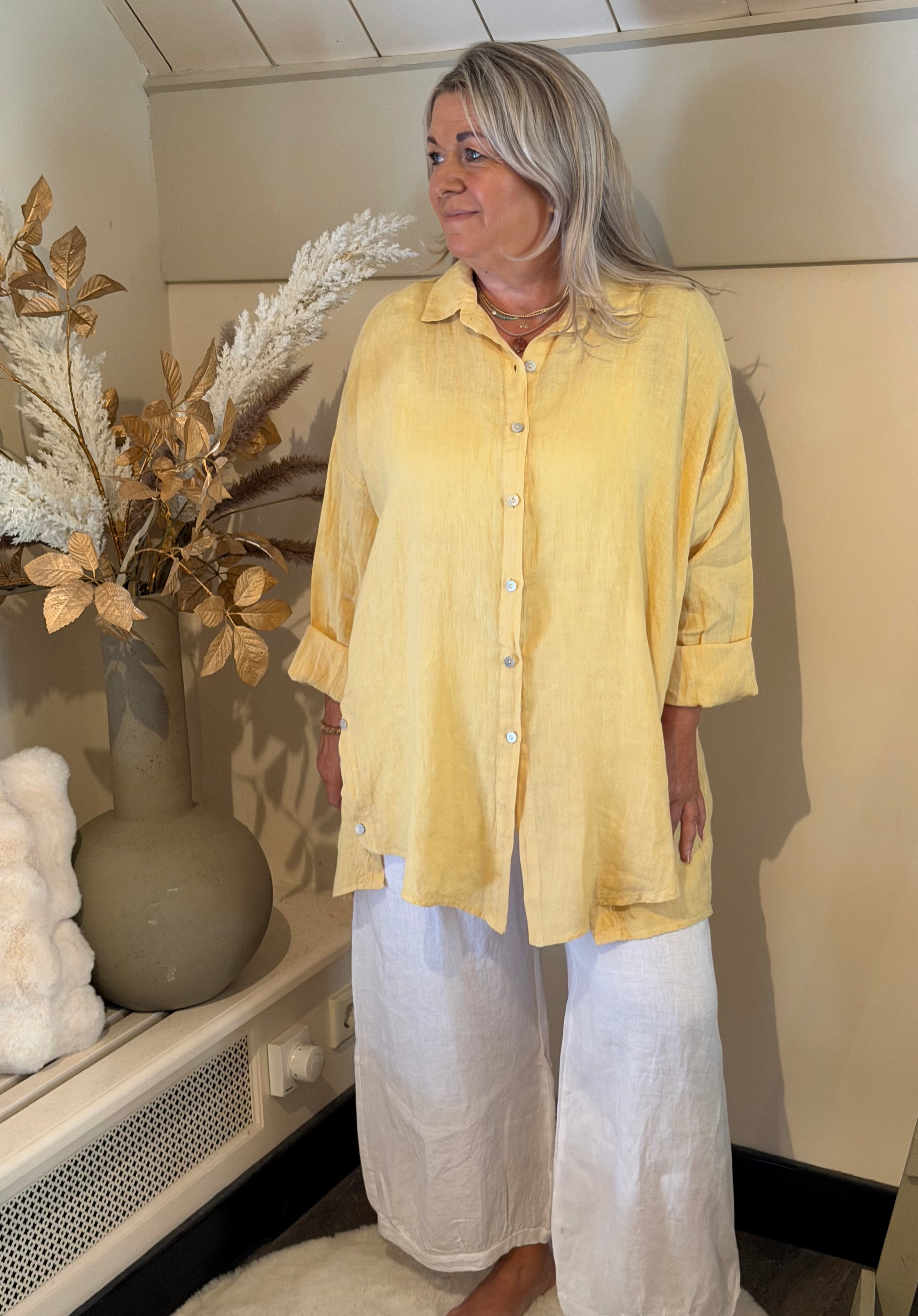 Linnen blouse oversized model Bari licht geel