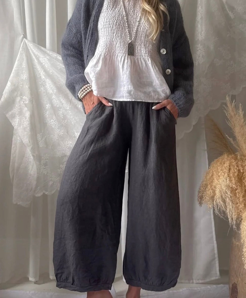 Bypias bohemiana bubble linnen broek smoke Classic Beauty & Fashion
