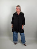 Linnen blouse Bari in zwart – oversized linnen blouse voor dames
