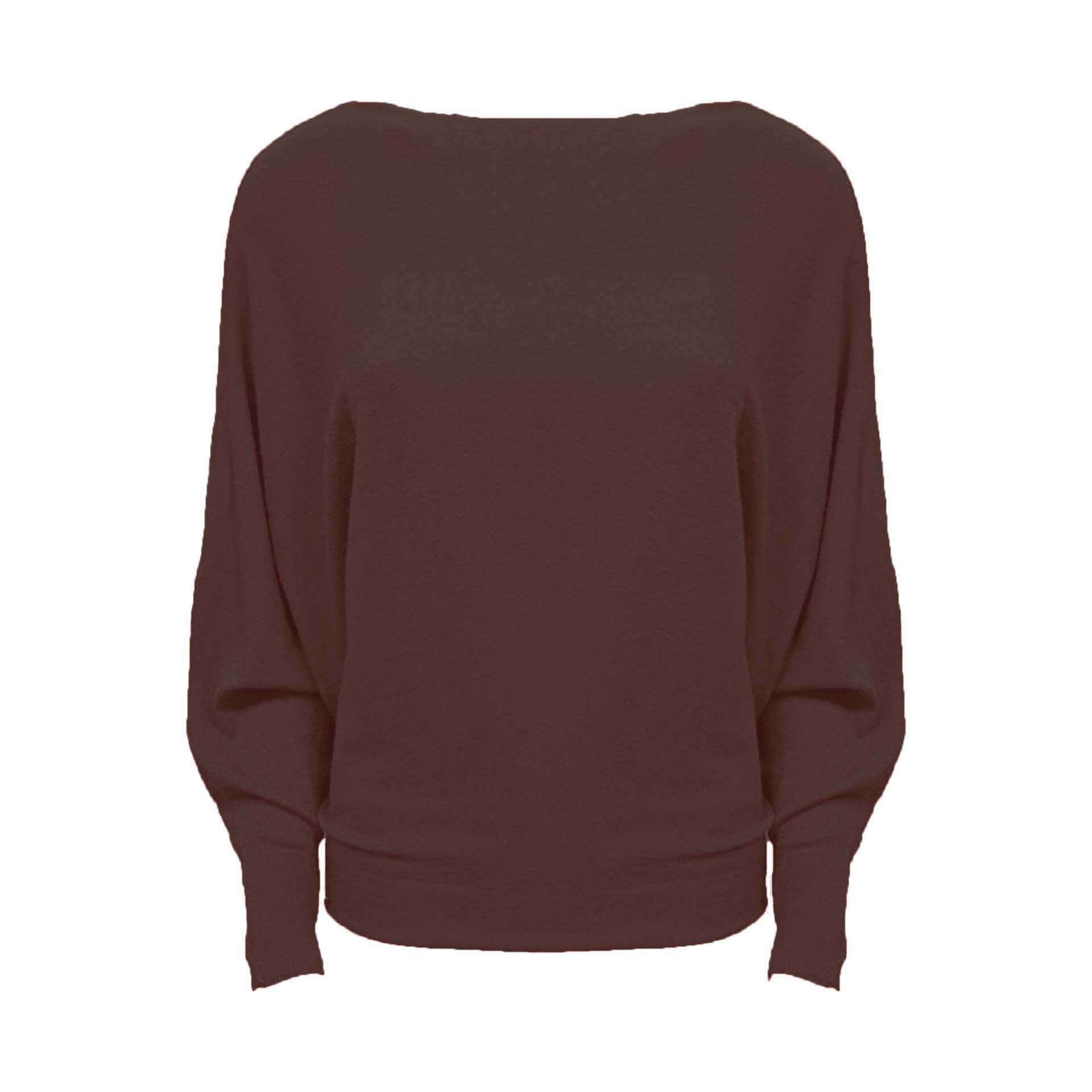 fijngebreide trui Batwing chocolade