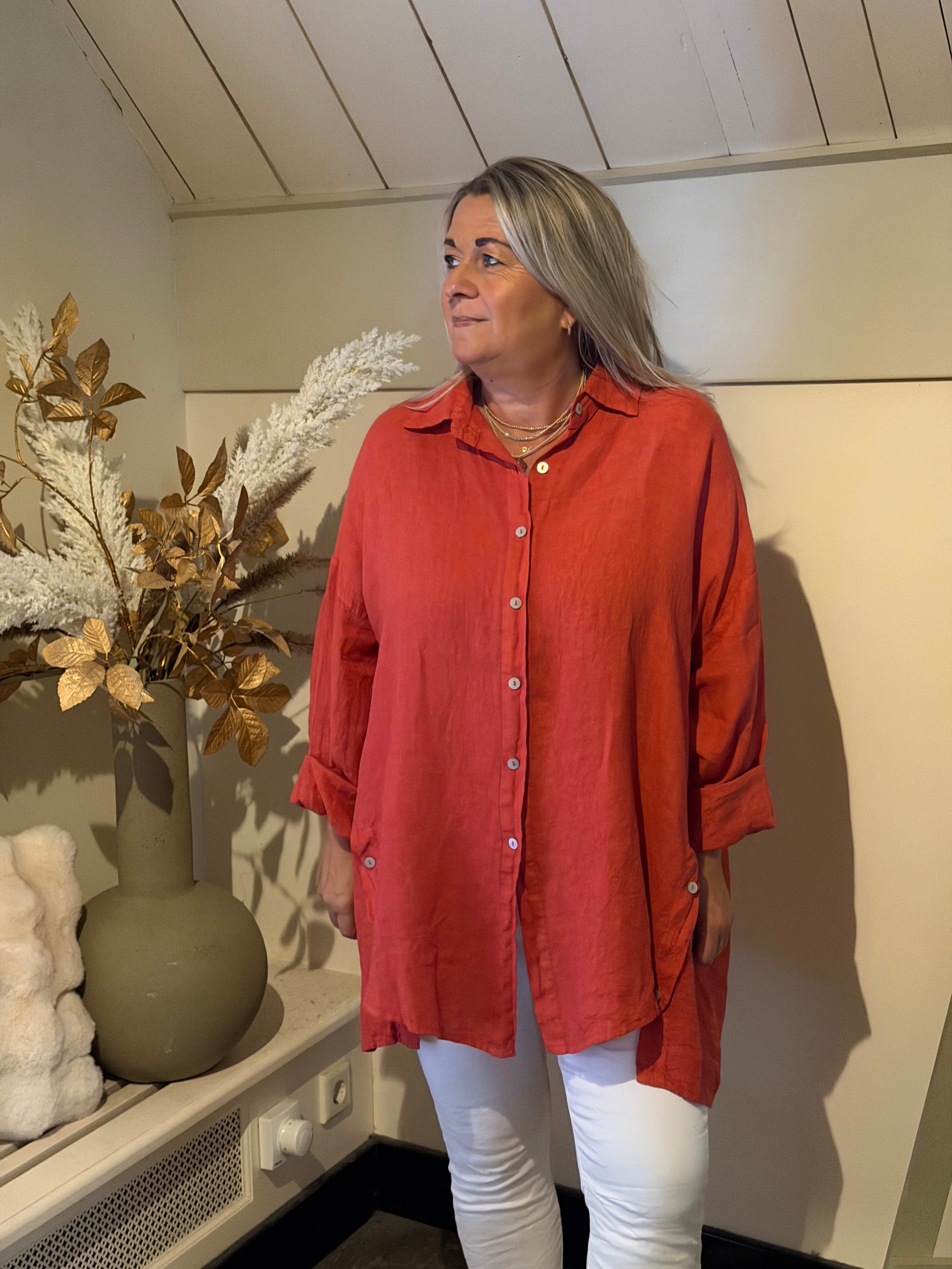 Linnen blouse oversized model Bari indy red