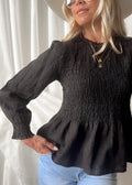 BYPIAS BOHEMIANA LINNEN BLOUSE THULE ZWART
