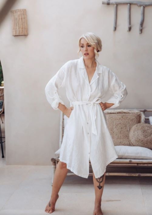 BYPIAS MARISELA LINEN DRESS WIT