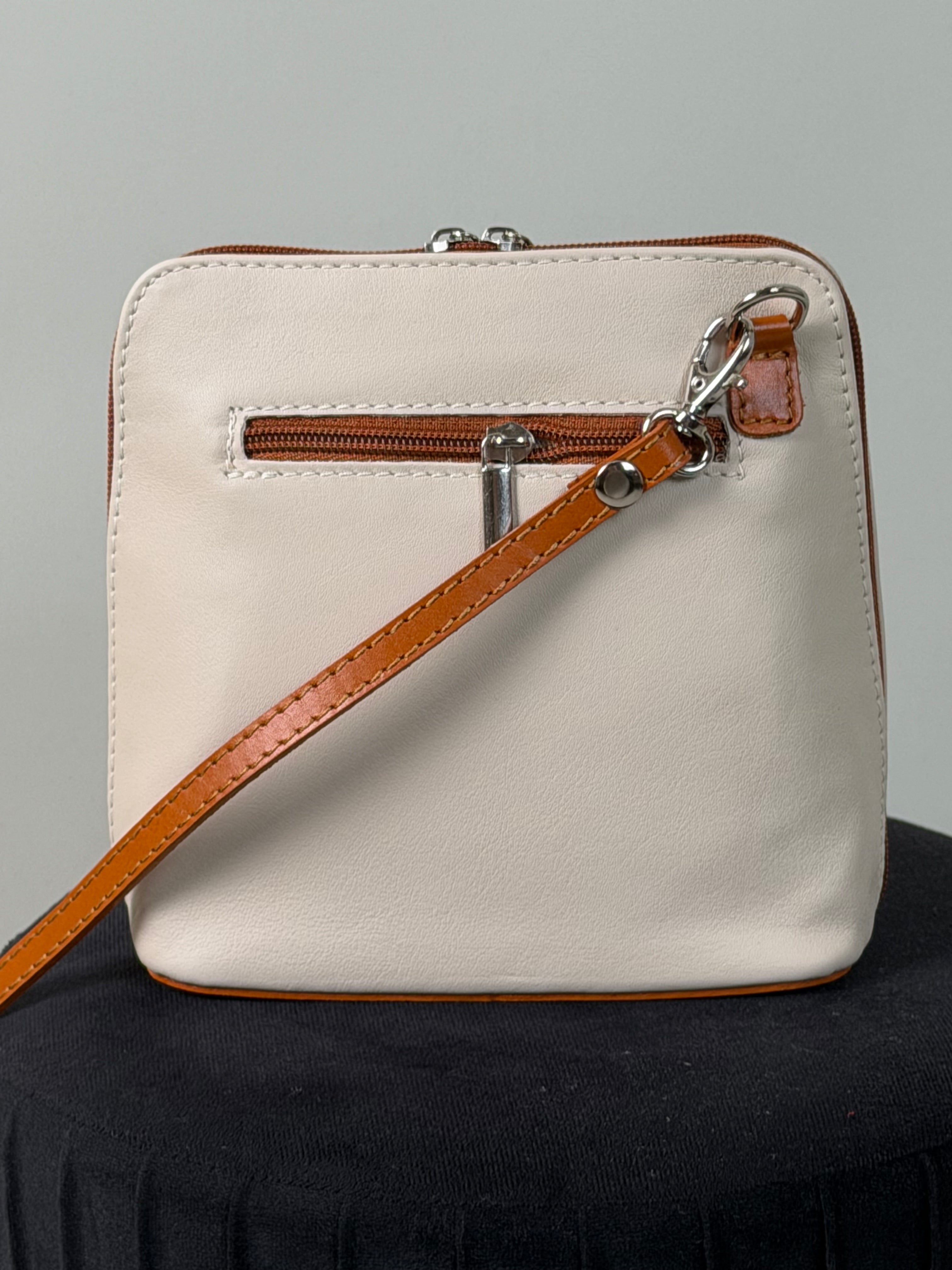 Lederen schoudertas beige camel