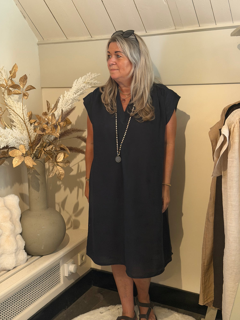 Linnen jurk model pom Navy