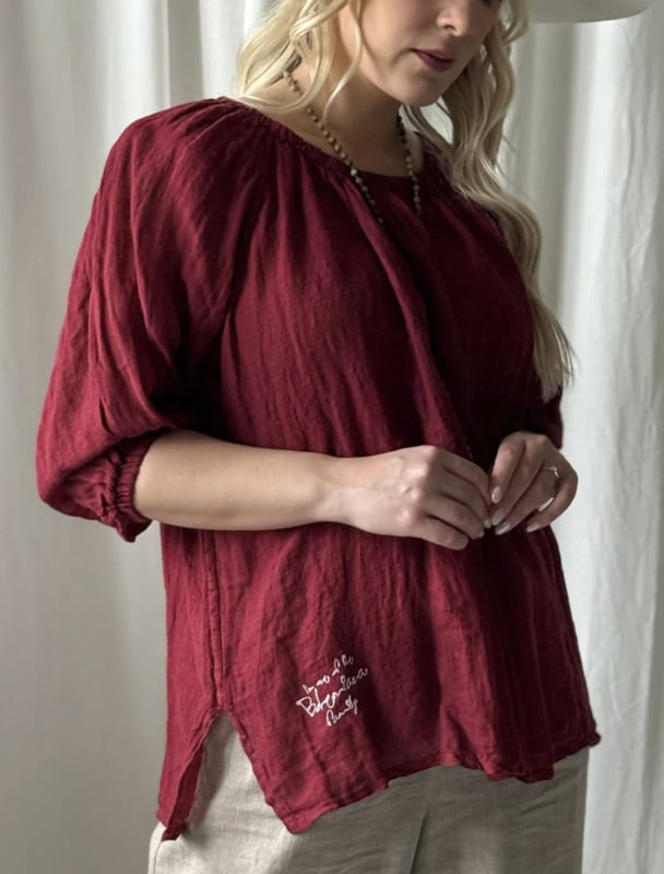BYPIAS BOHEMIANA LINNEN LILY BLOUSE RED WINE
