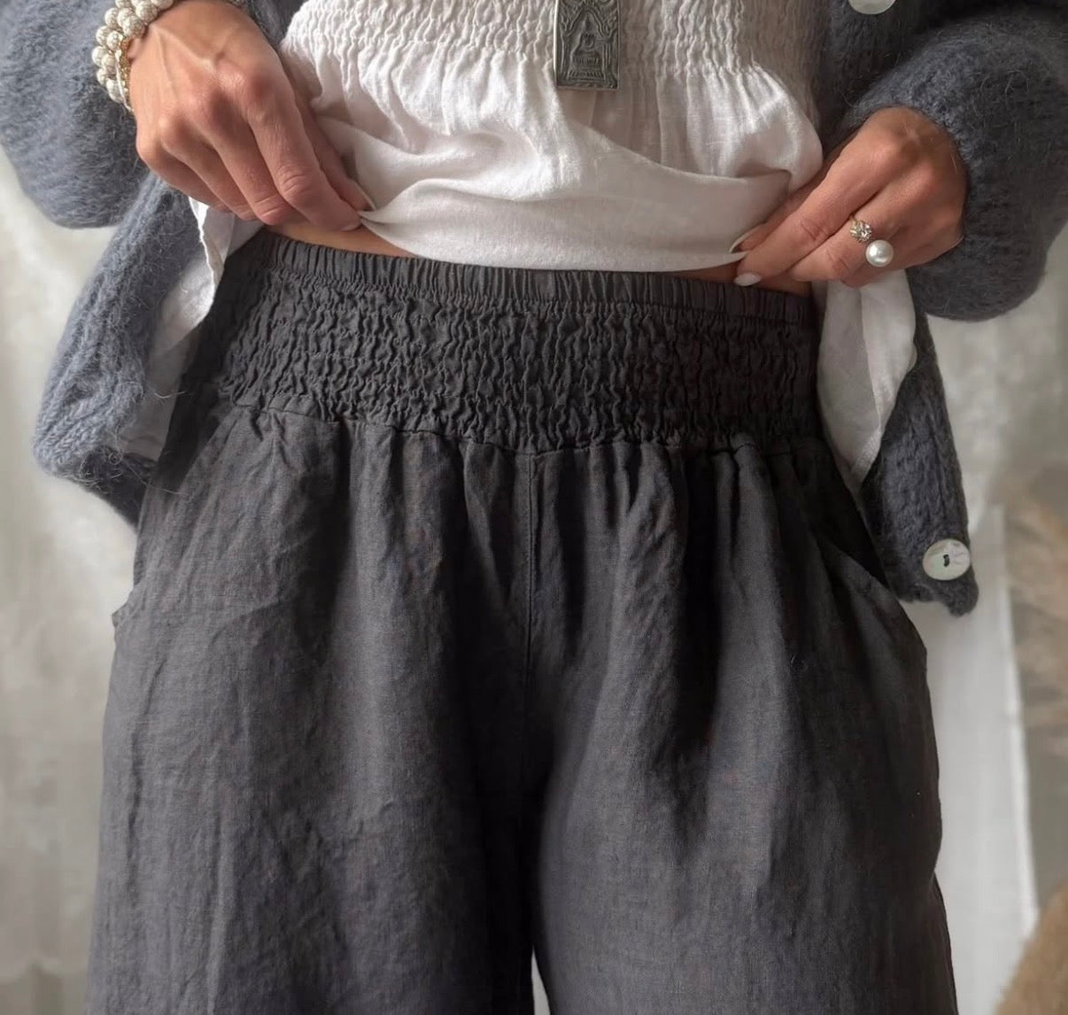 Bypias bohemiana bubble linnen broek smoke Classic Beauty & Fashion