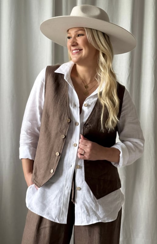 BYPIAS LINNEN GILET JESS COFFEE