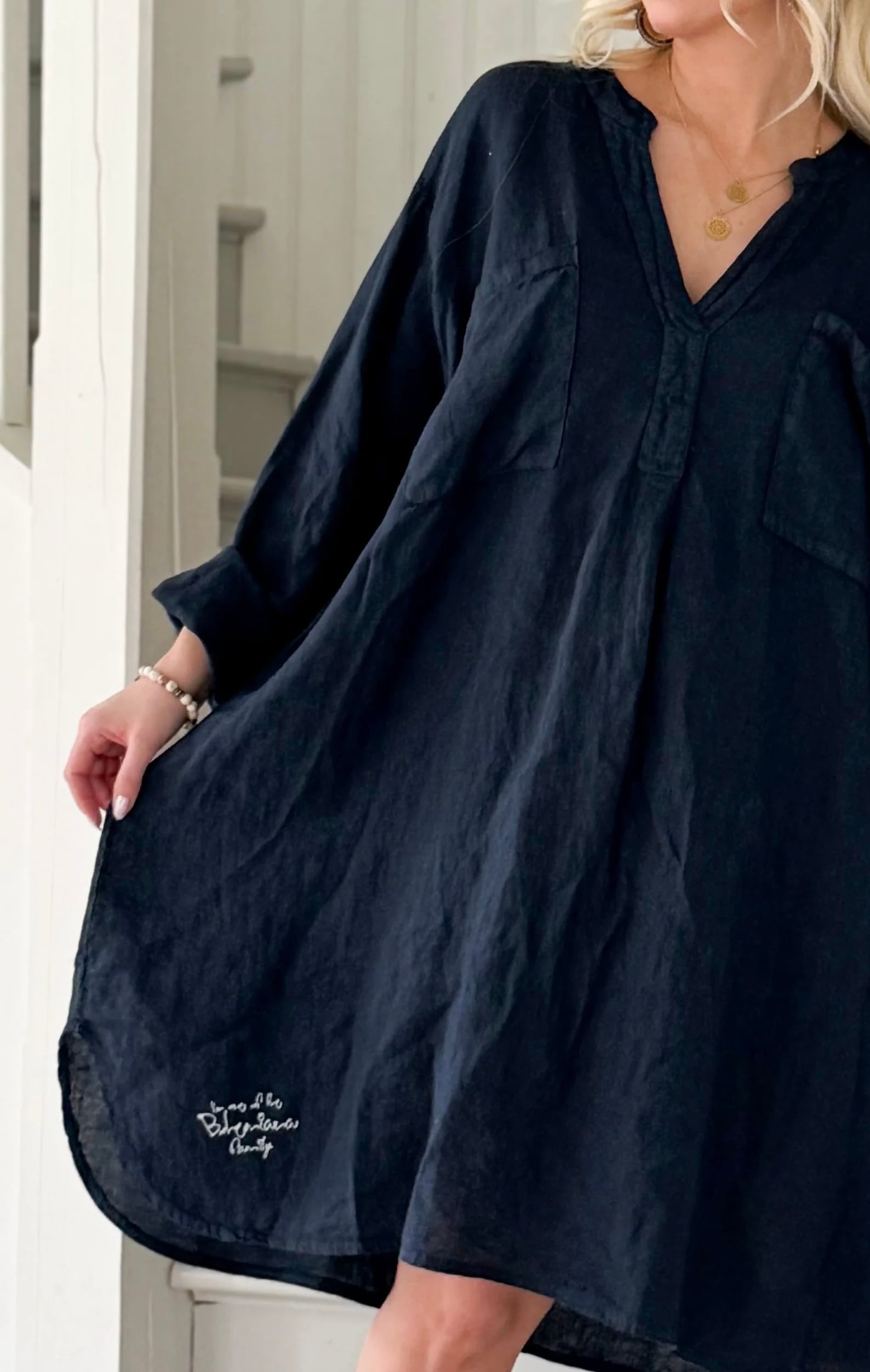 BYPIAS BOHIEMIANA. BELMONT LINNEN TUNIC NAVY