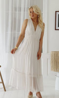 BYPIAS AFRODITE ZIJDEN BLEND JURK, BEIGE