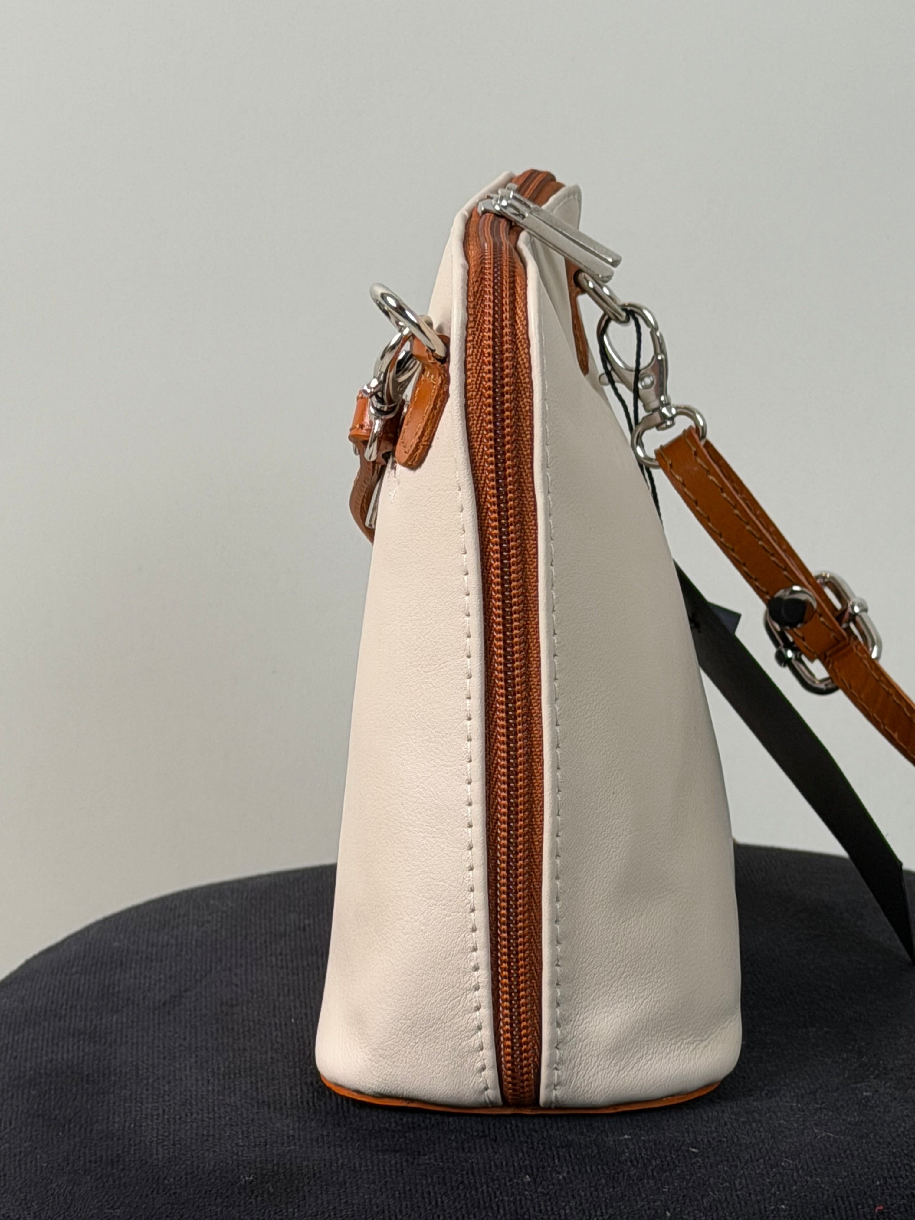 Lederen schoudertas beige camel