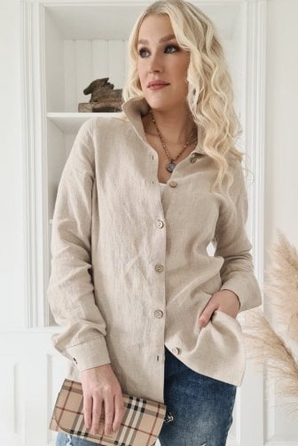 BYPIAS BOYFRIEND LINEN SHIRT, NATURAL