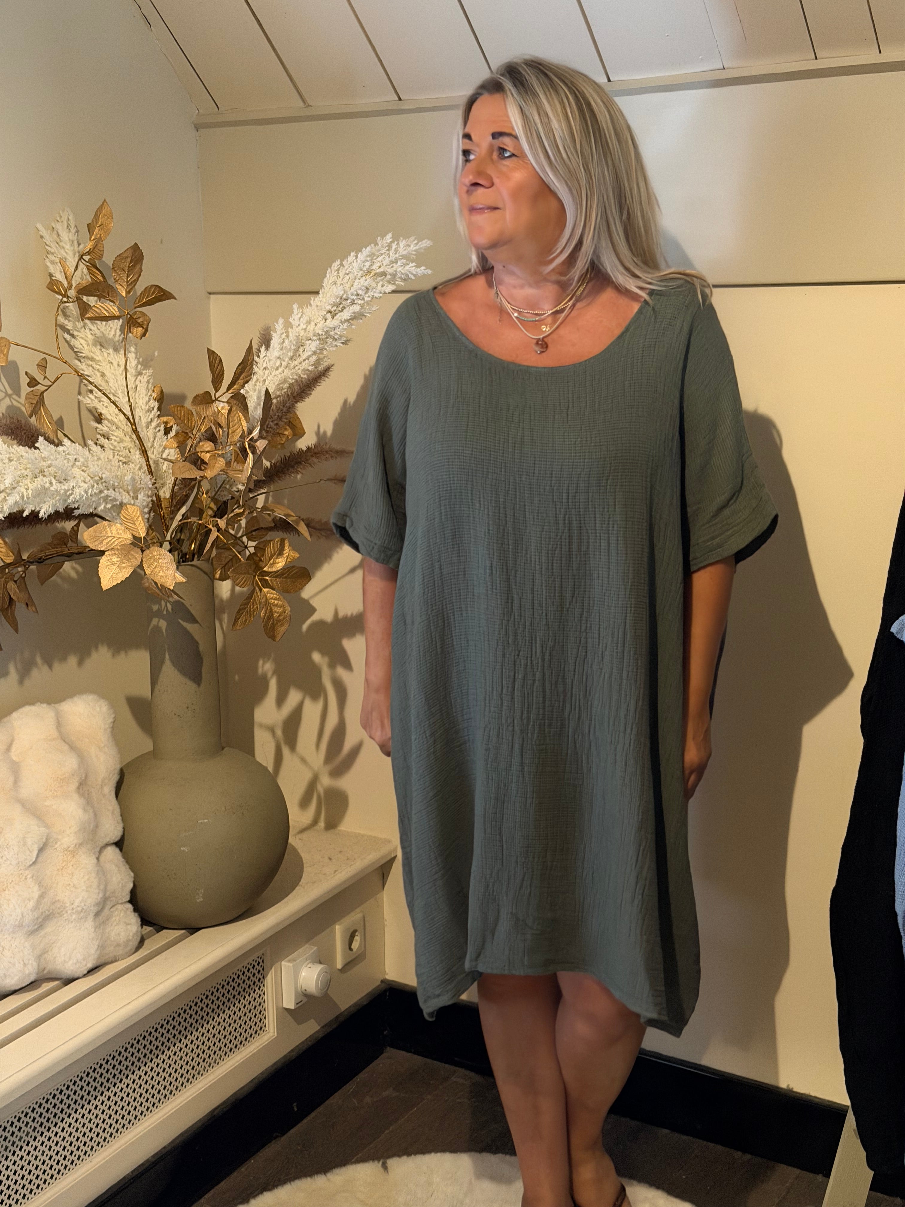 Linnen mix dress Summer kaki