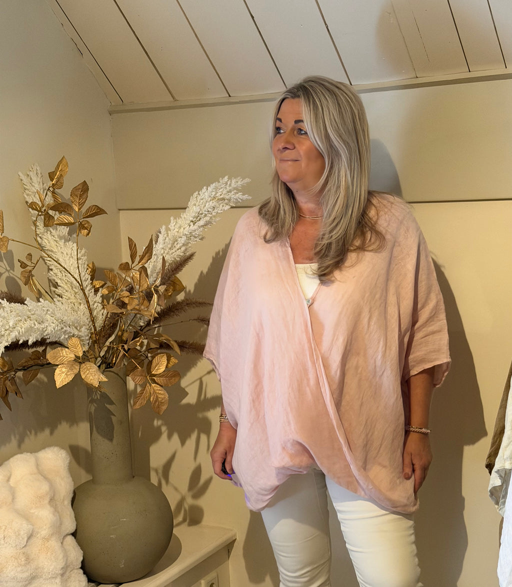 Linnen blouse model Logan roze