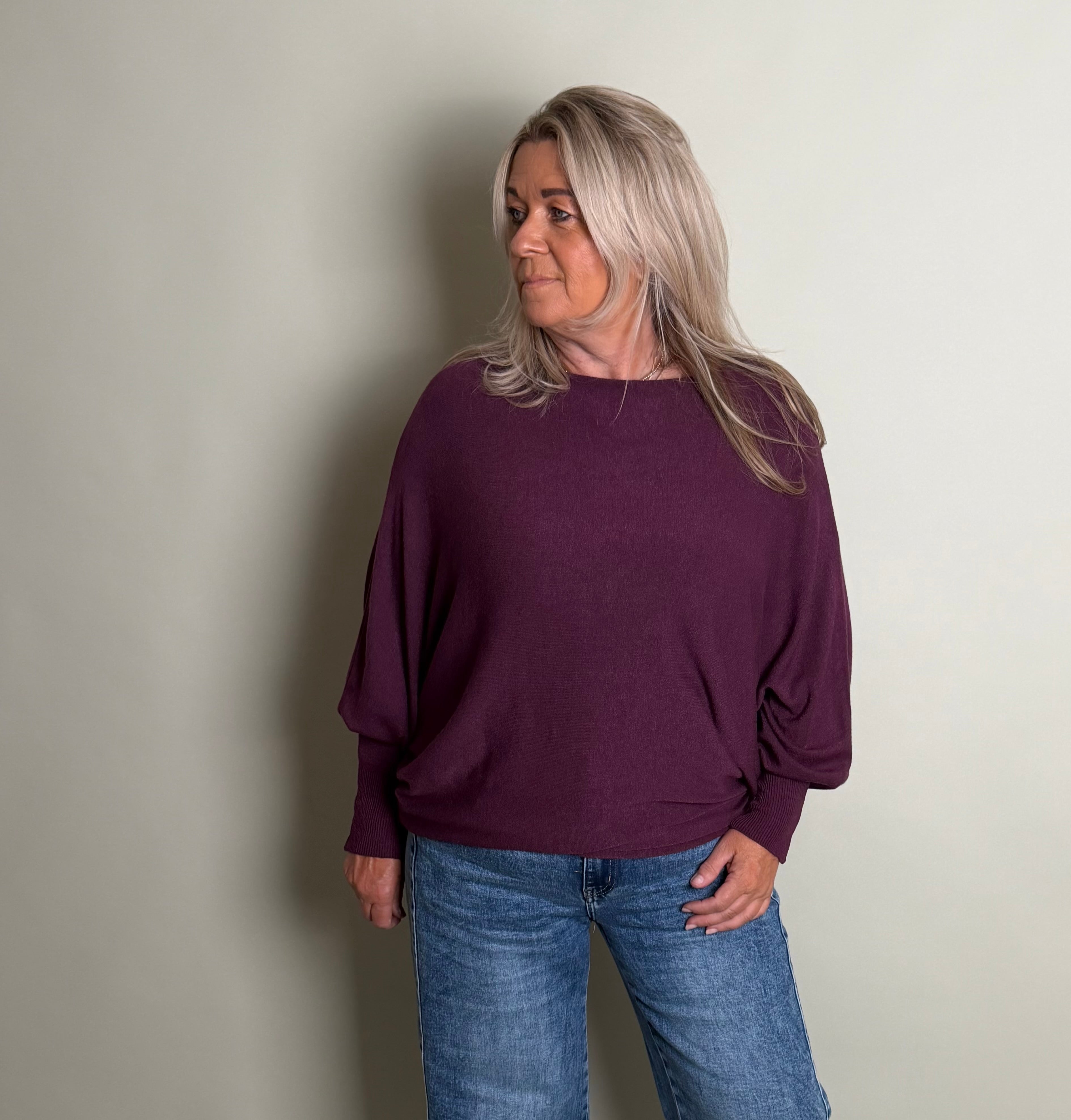 fijngebreide trui Batwing bordeaux