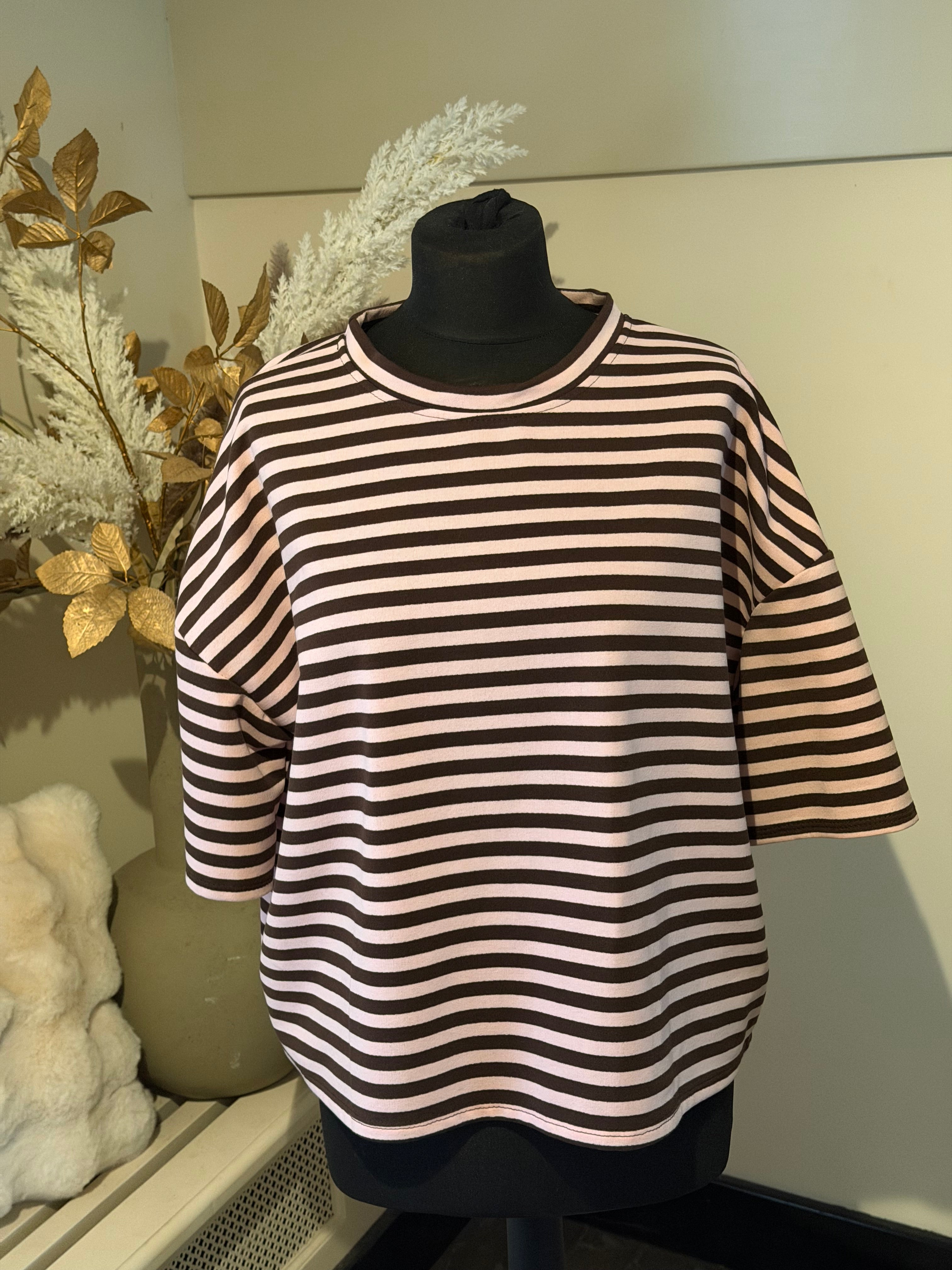 Top Lia streep bruin/roze