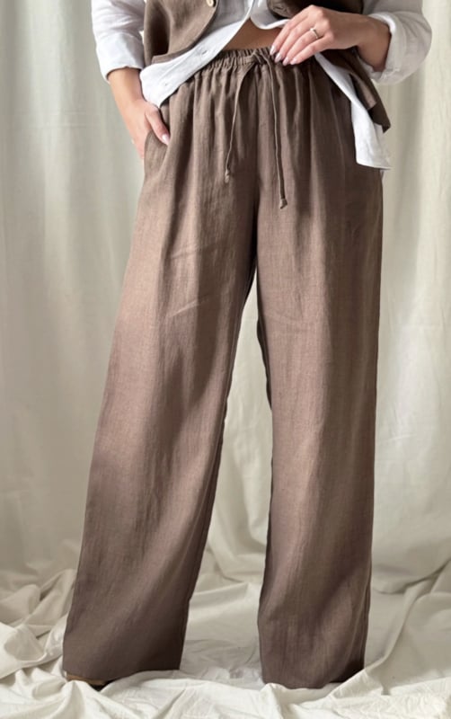 BYPIAS MALLORCA LINNEN BROEK COFFEE