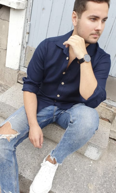 BYPIAS John  Linen shirt Oxfort Navy