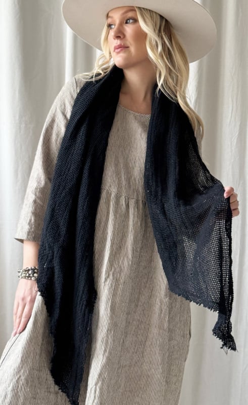 BYPIAS,  BOHEMIANA CROCHET MESH SCARF BLACK