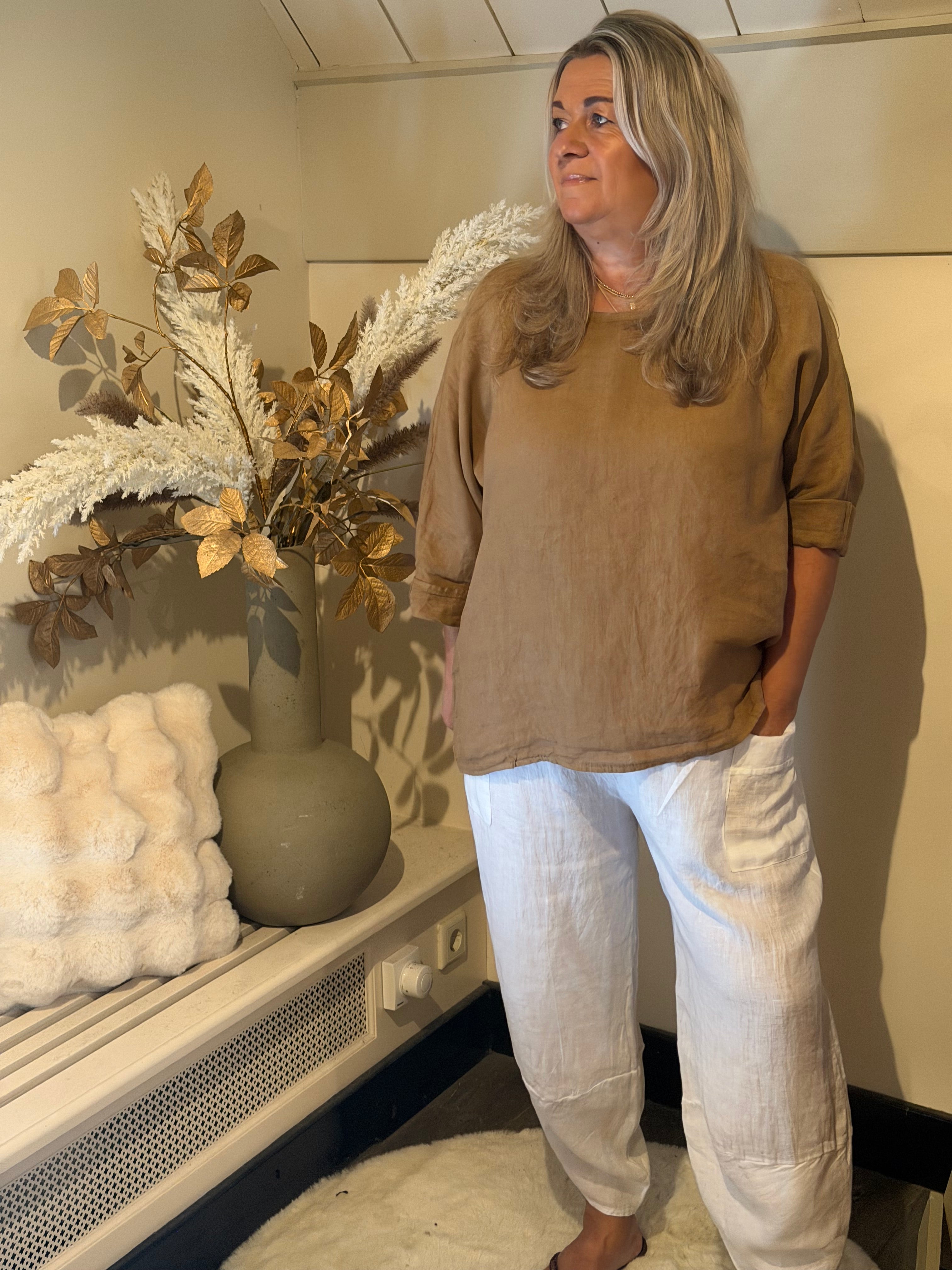 Linnen blouse athene camel