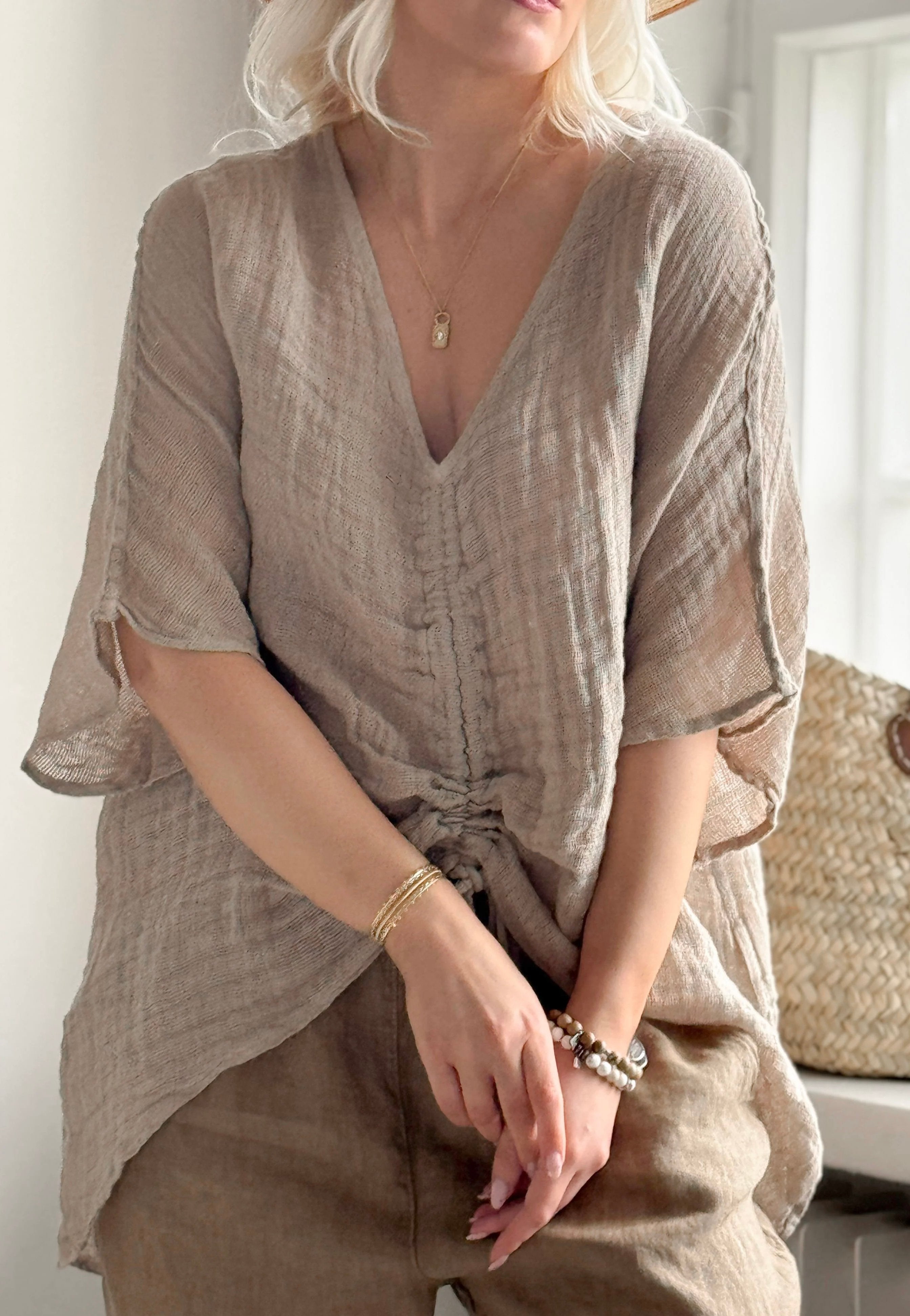 BYPIAS BOHEMIANA LINNEN BLOUSE AZURA NATUREL